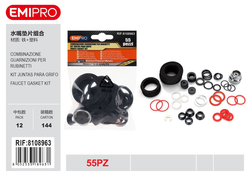 Combinazione Guarnizioni Per Rubinetti 55Pz