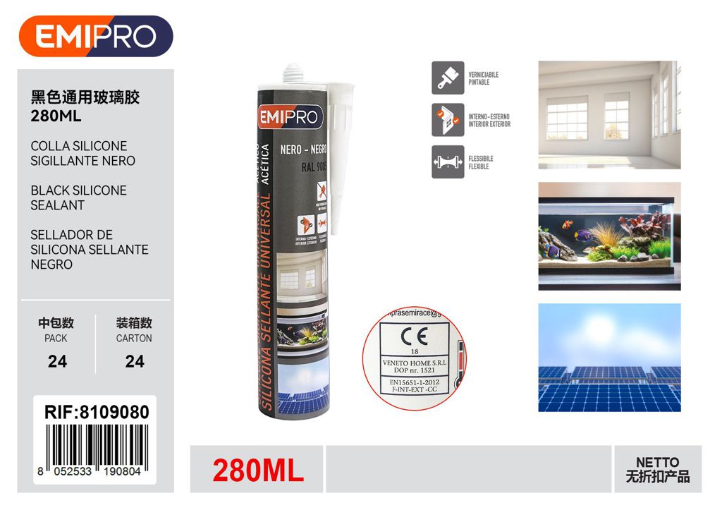 Colla Silicone Acetico Nero 280ml