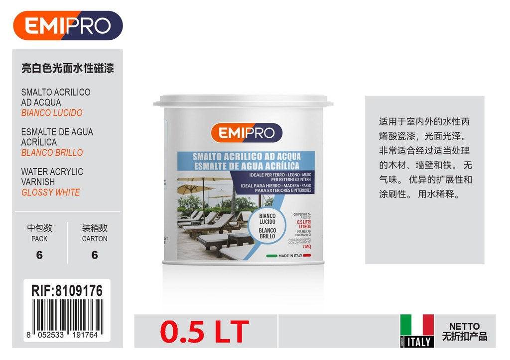 Smalto All'Acqua Bianco Lucido lt 0.500