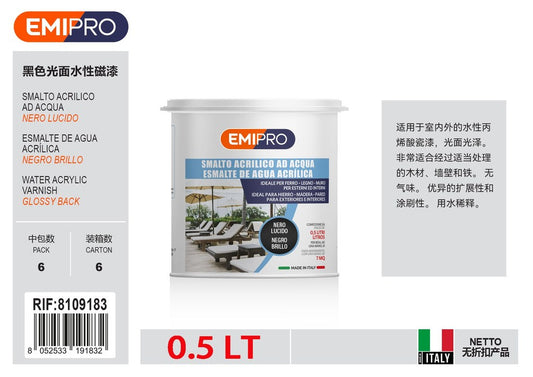 Smalto All'Acqua Lucido Nero lt 0.500
