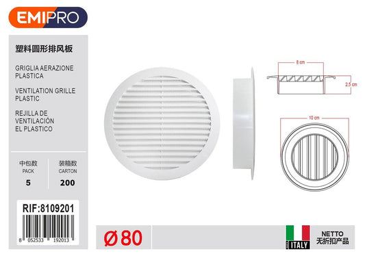 Griglia Aerazione Plastica D80