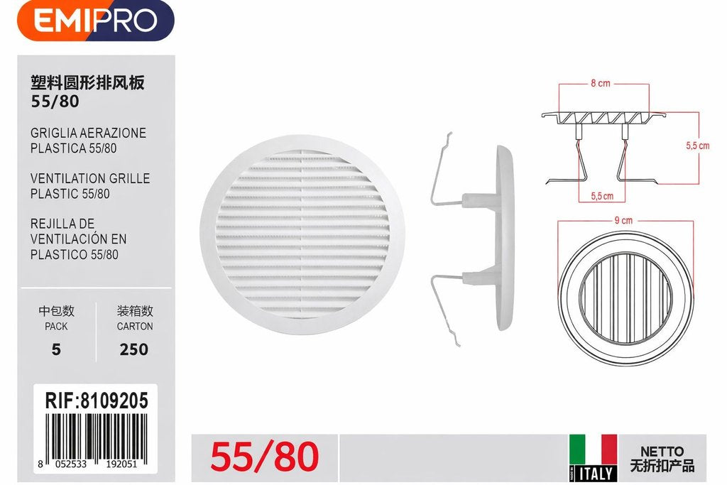 Griglia Aerazione Plastica D80