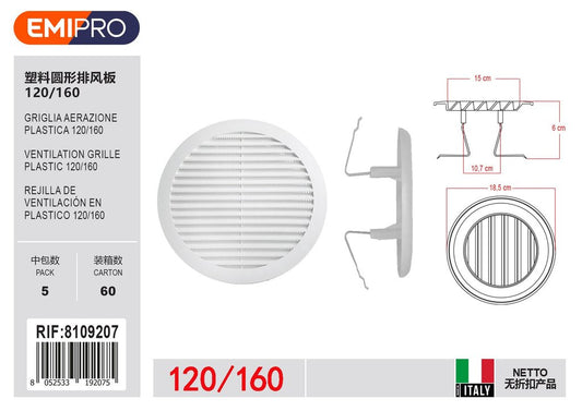 Griglia Aerazione Plastica D120 160M