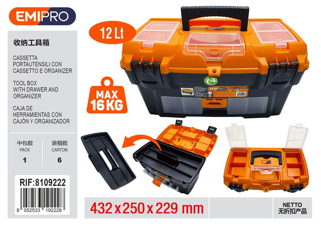 Cassetta Portautensili Con Cassetto E Organizer 432*250*229mm