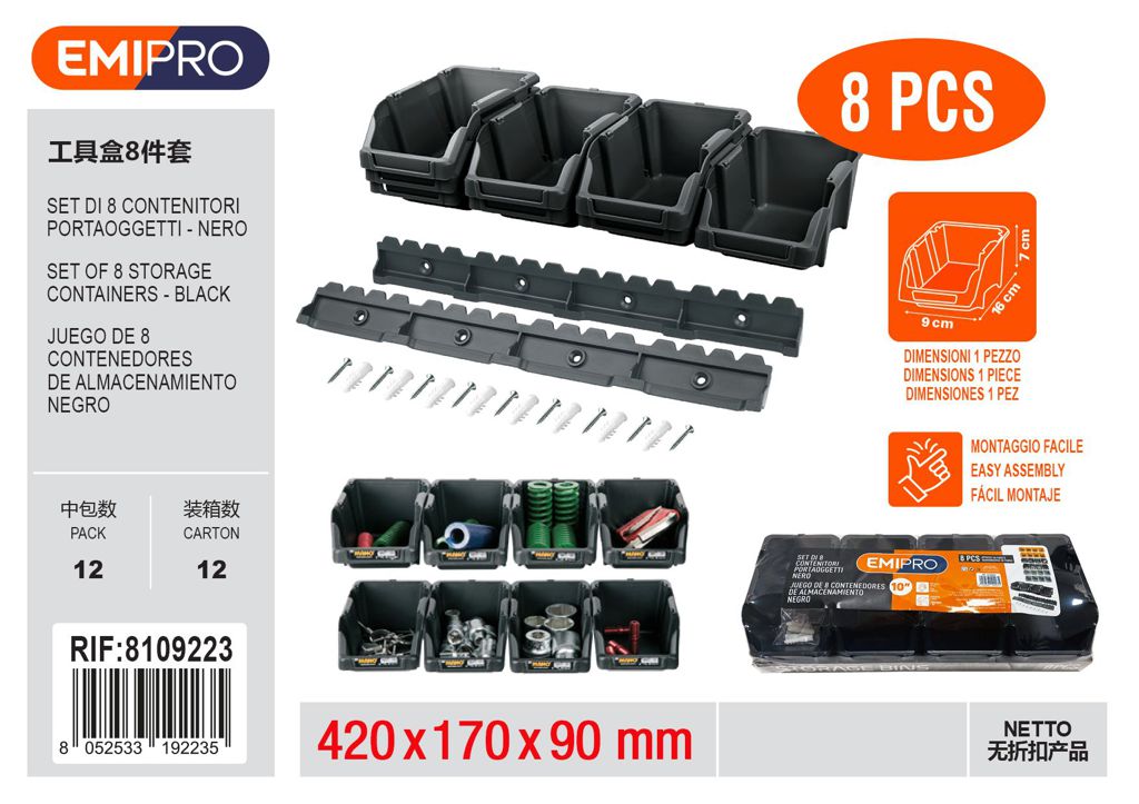 Set Di 8 Contenitori Portaoggetti 420*170*90mm