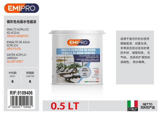 Smalto All'Acqua Lucido Grigio Argento lt 0.5