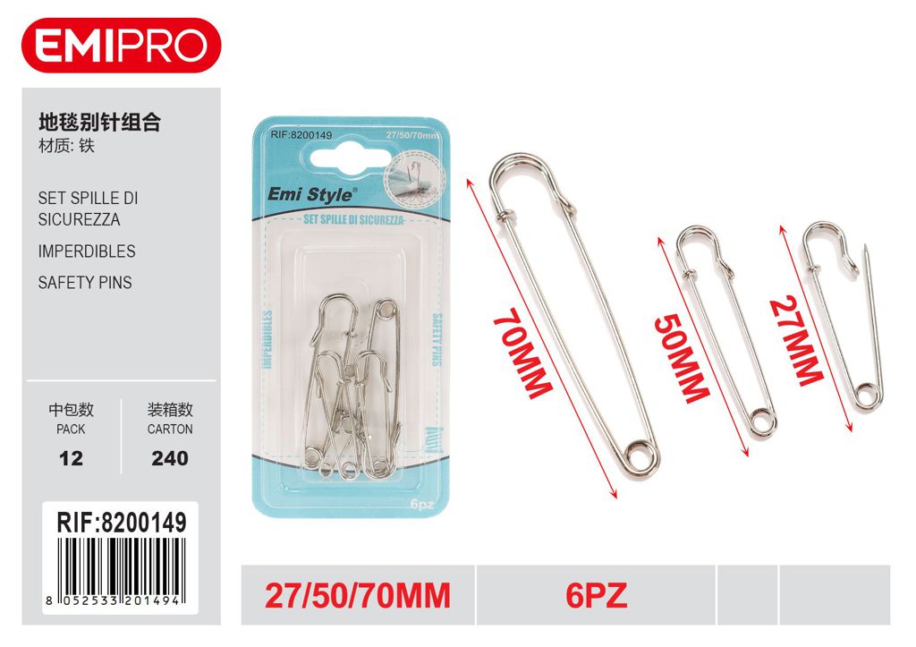Set Spille Di Sicurezza 27/50/70mm 6Pz