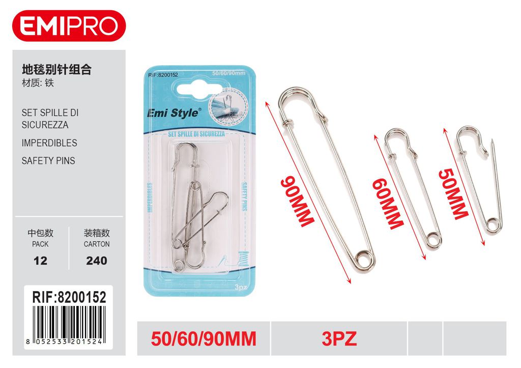 Set Spille Di Sicurezza 50/60/90mm 3Pz