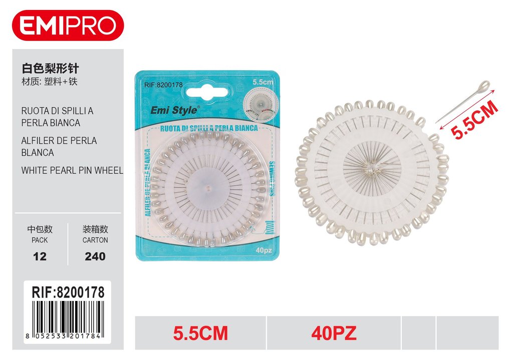 Ruota Di Spilli A Perla Bianca 40Pz