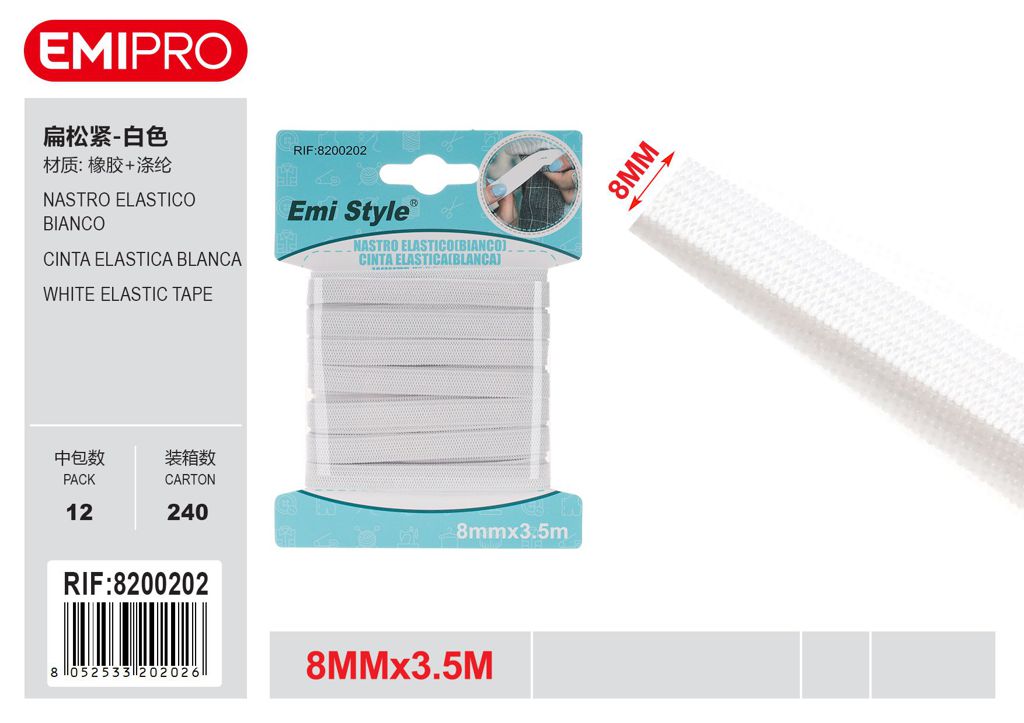 Nastro Elastico Bianco 8mm*3.5M