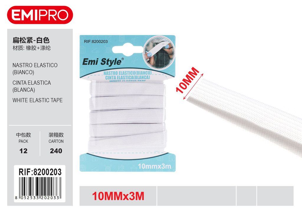 Nastro Elastico Bianco 10mm*3M