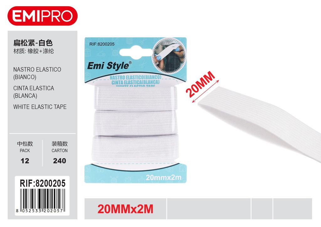 Nastro Elastico Bianco 20mm*2M