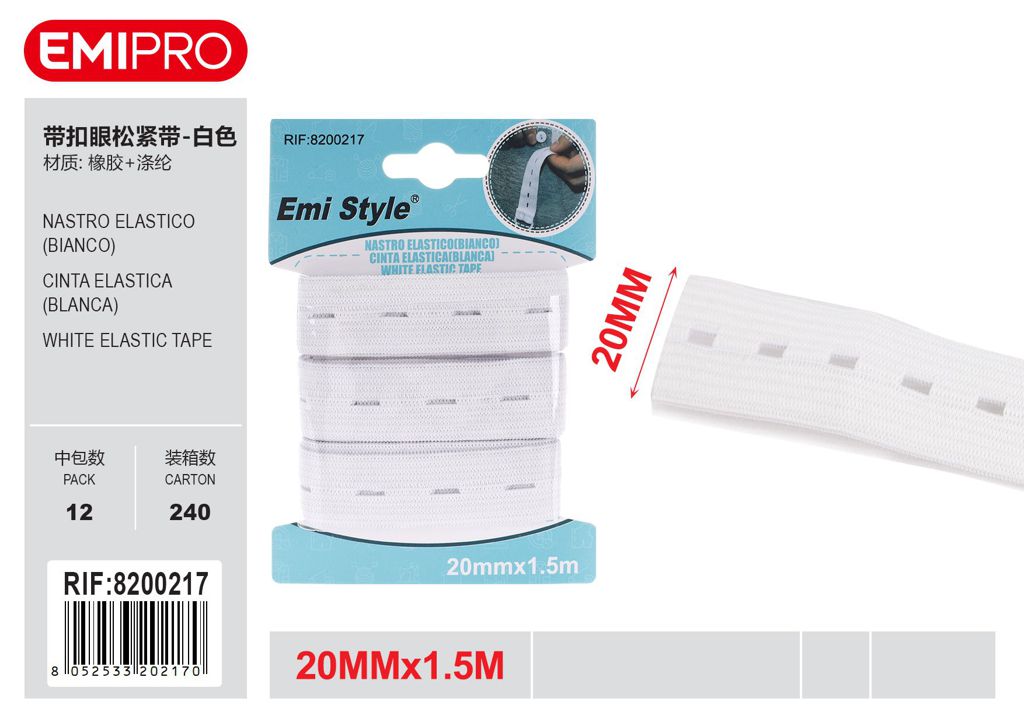 Nastro Elastico Bianco 2cm*1.5M