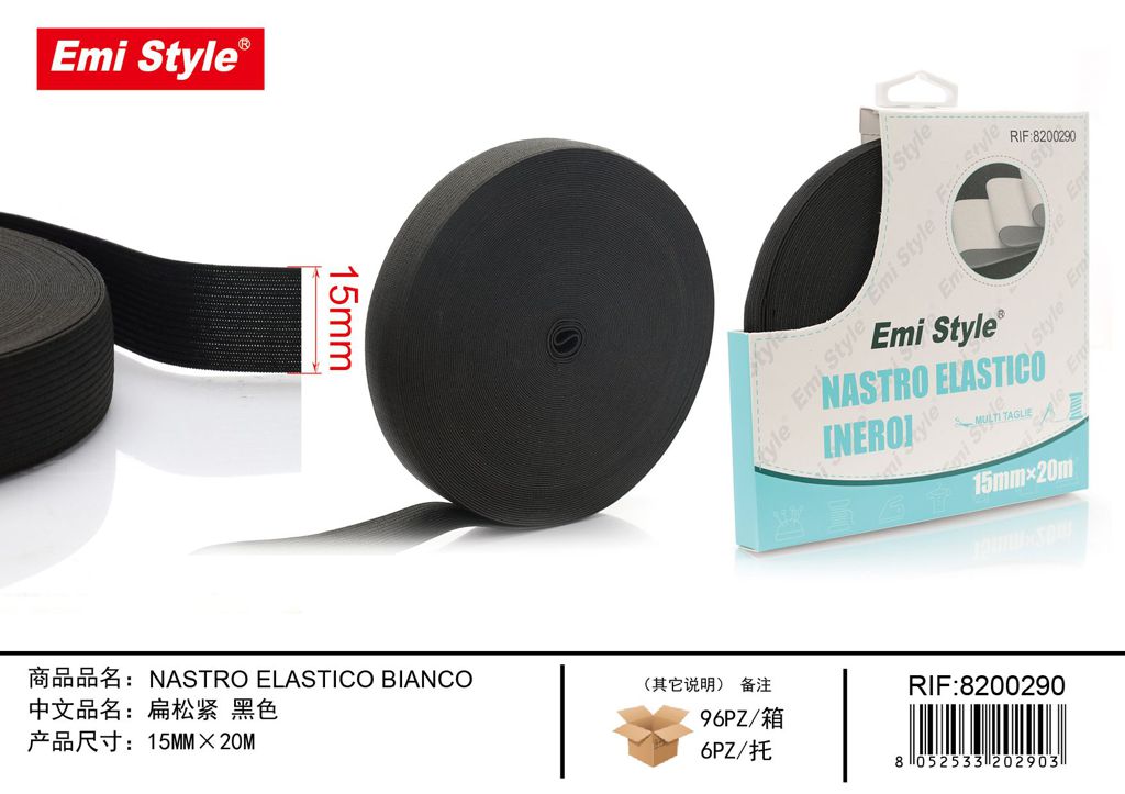 Nastro Elastico Nero 15mm*20M