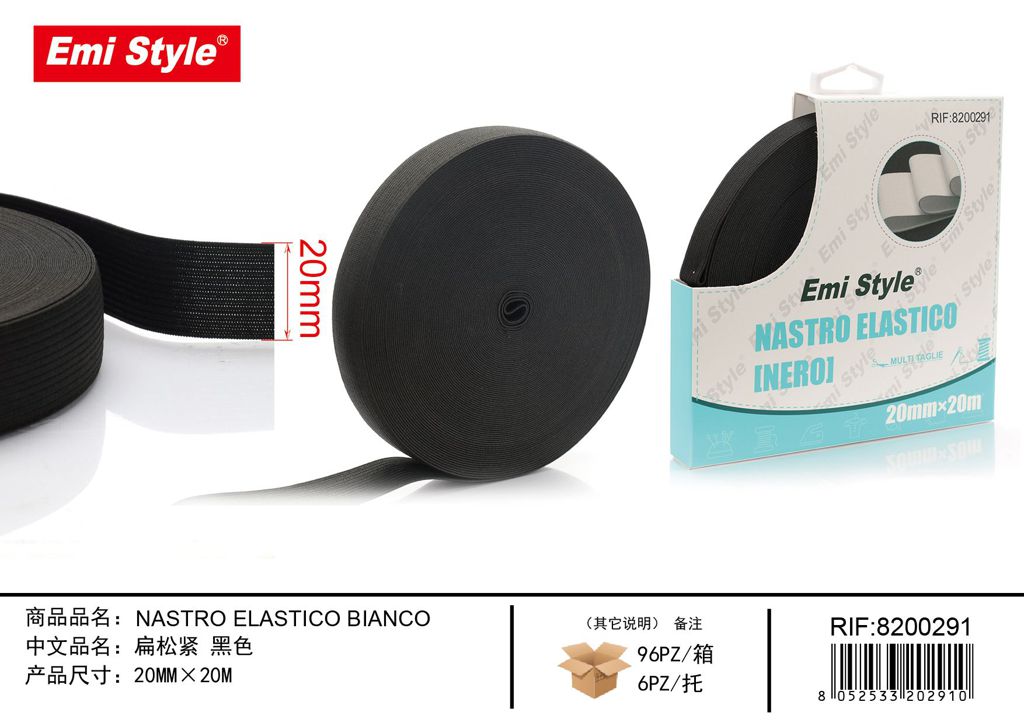 Nastro Elastico Nero 20mm*20M
