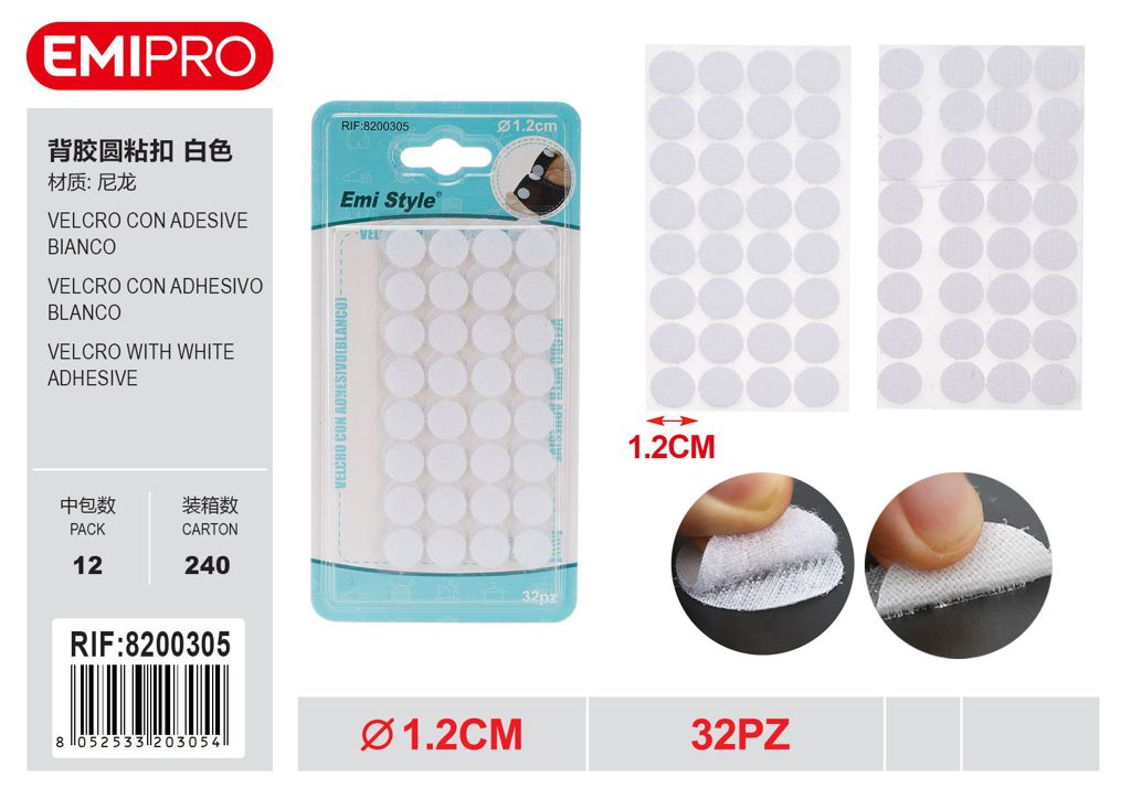 velcro Con Adesive Bianco 1.2cm 32Pz