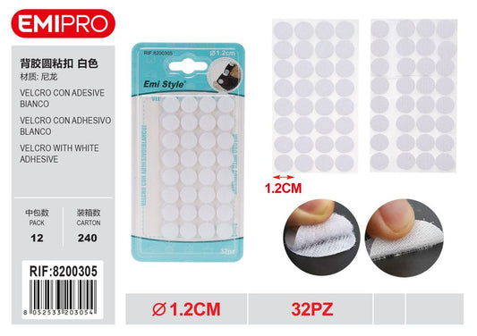 velcro Con Adesive Bianco 1.2cm 32Pz