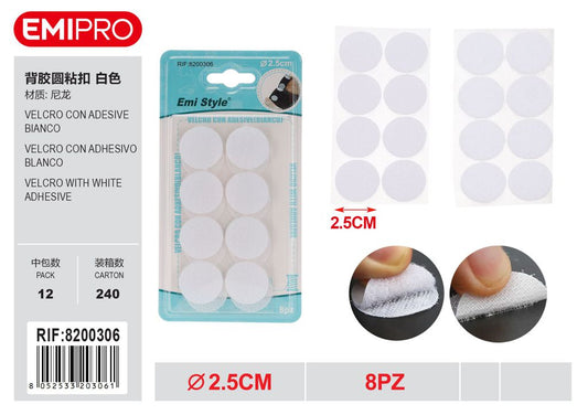 velcro Con Adesive Bianco 2.5cm 8Pz