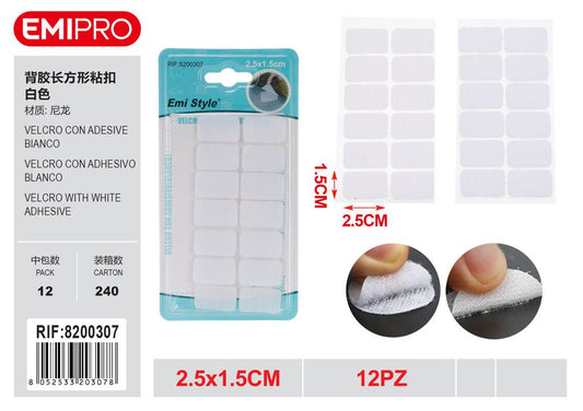 velcro Con Adesive Bianco 2.5*1.5cm 12Pz