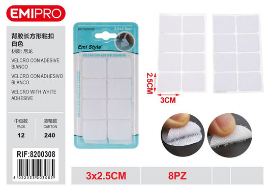 velcro Con Adesive Bianco 3.0*2.5cm 8Pz
