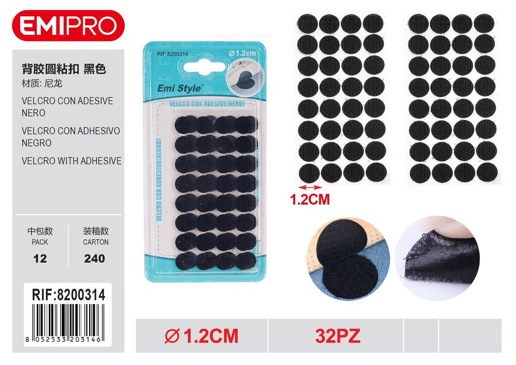 velcro Con Adesive Nero 1.2cm 32Pz
