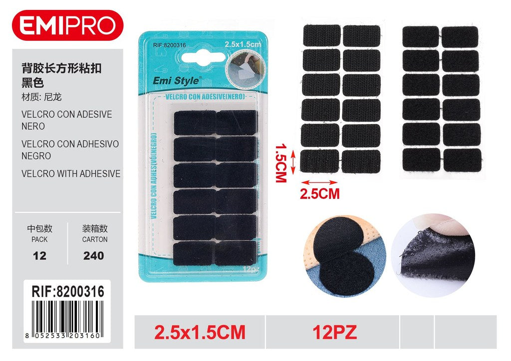 velcro Con Adesive Nero 2.5*1.5cm 12Pz