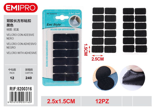 velcro Con Adesive Nero 2.5*1.5cm 12Pz