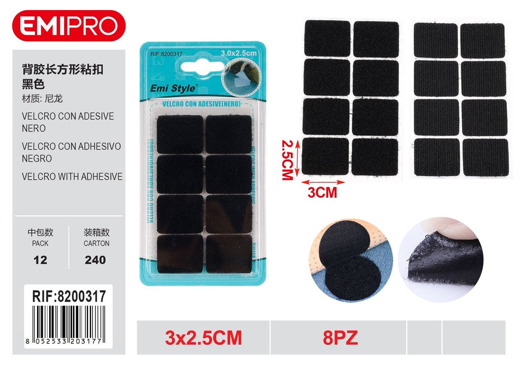 velcro Con Adesive Nero 3.0*2.5cm 8Pz