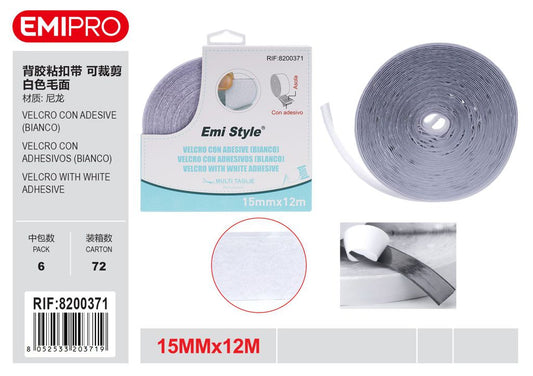 velcro Con Adesive Bianco 1.5cm*12M