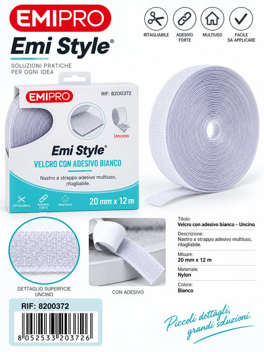 velcro Con Adesive Bianco 2.0cm*12M