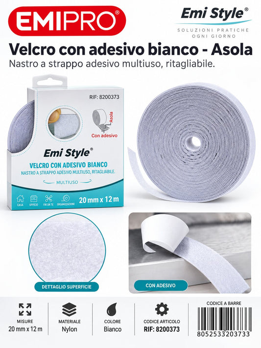 velcro Con Adesive Bianco 2.0cm*12M