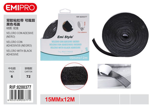 velcro Con Adesive Nero 1.5cm*12M
