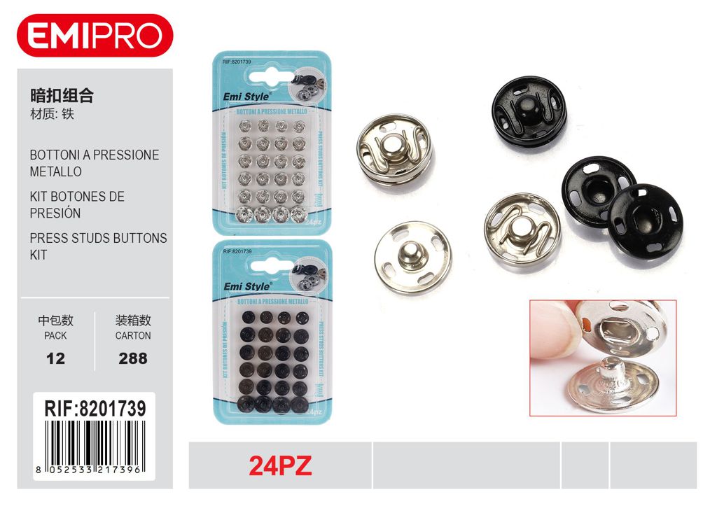 Bottoni A Pressione Metallo 24Pz Ass