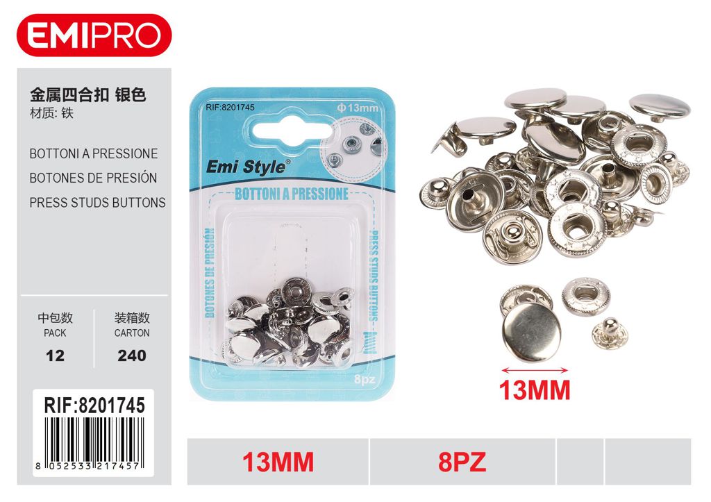 Bottoni A Pressione 8Pz 13mm