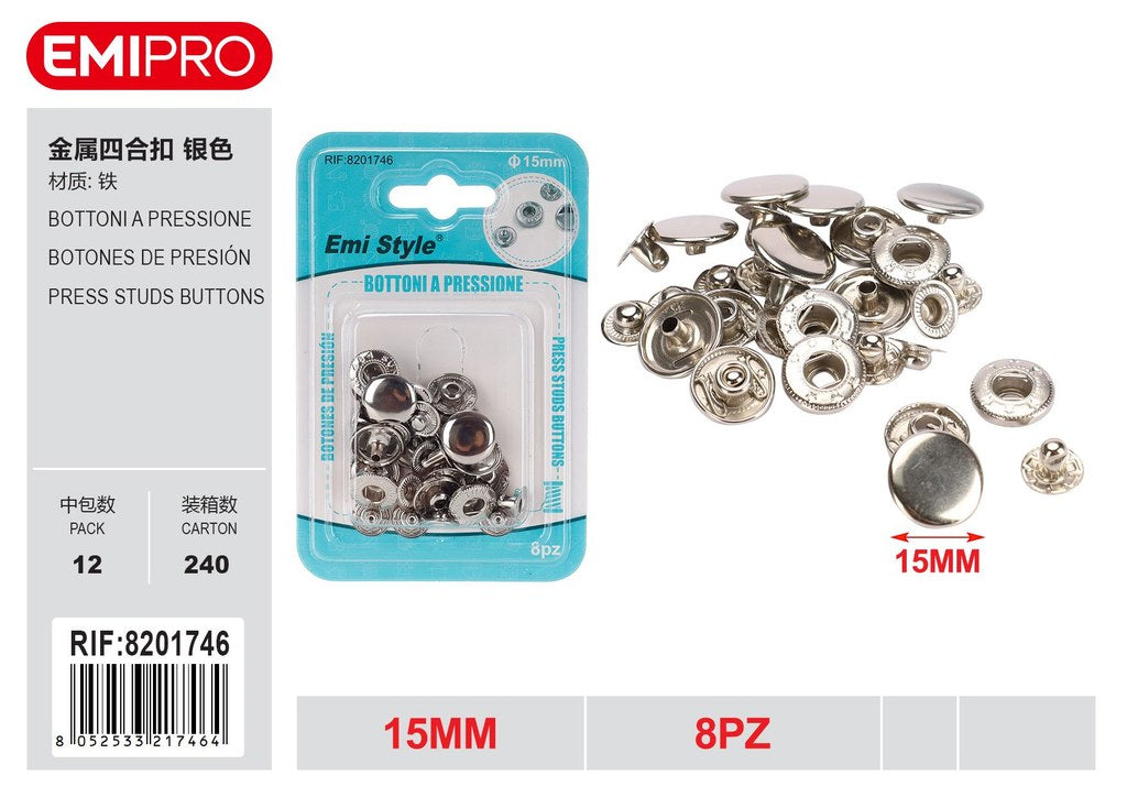 Bottoni A Pressione 8Pz 15mm