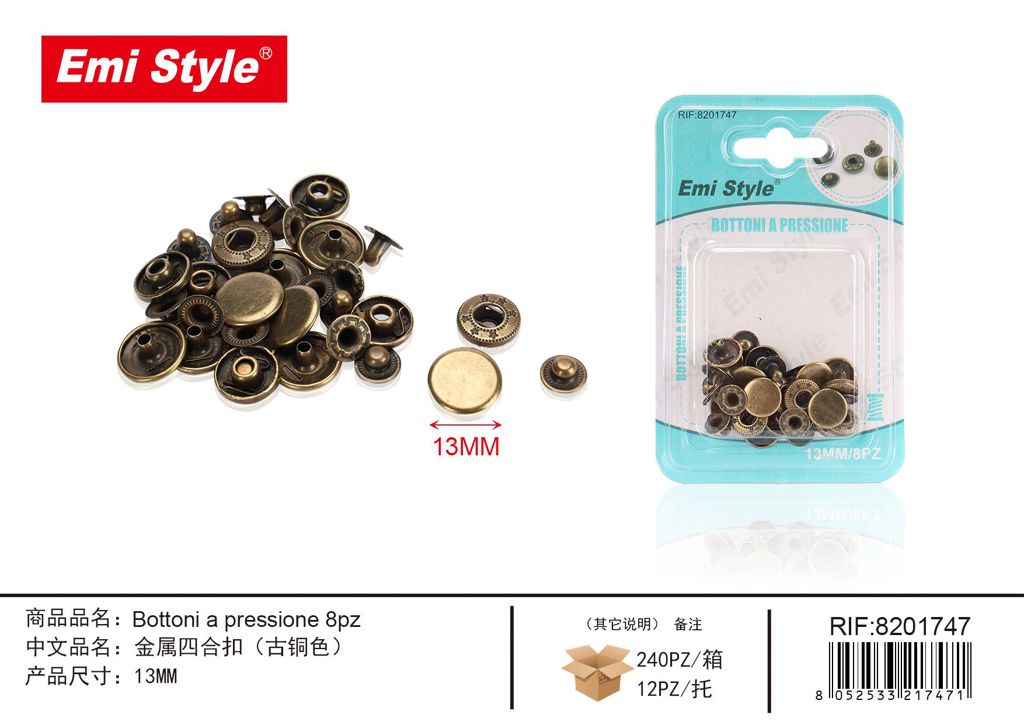 Bottoni A Pressione 8Pz 13mm