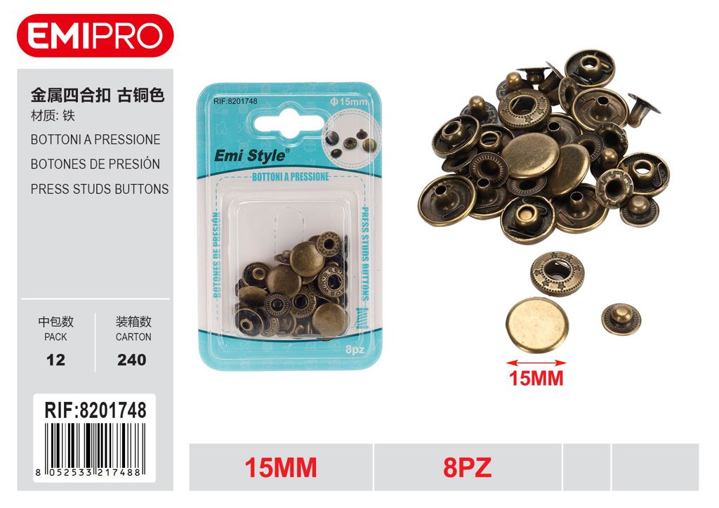 Bottoni A Pressione 8Pz 15mm