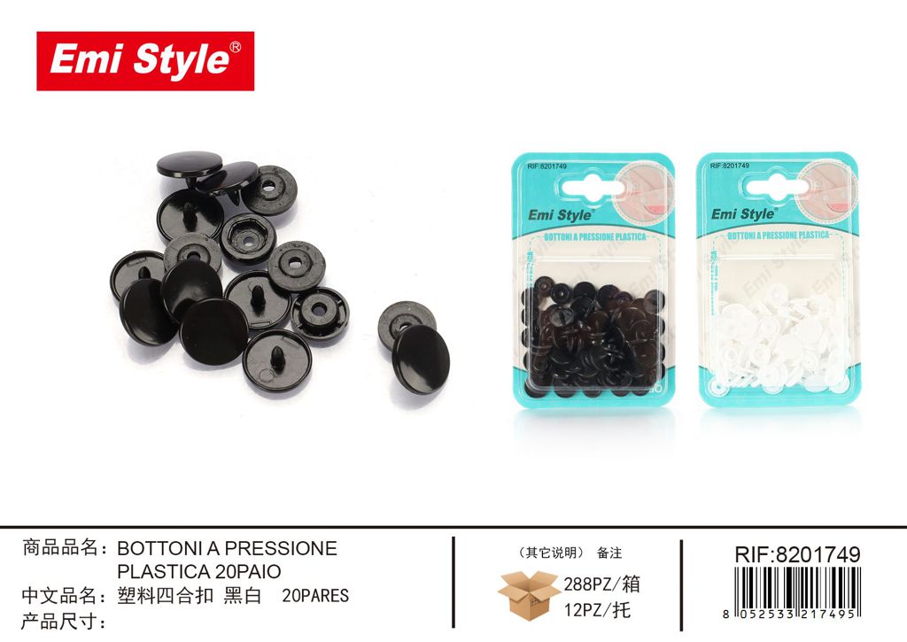 Bottoni A Pressione Plastica 20Paio