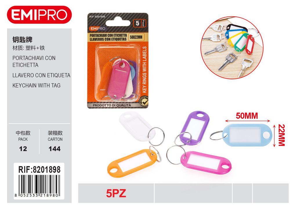 Portachiavi Con Etichetta 50*22mm 5Pz