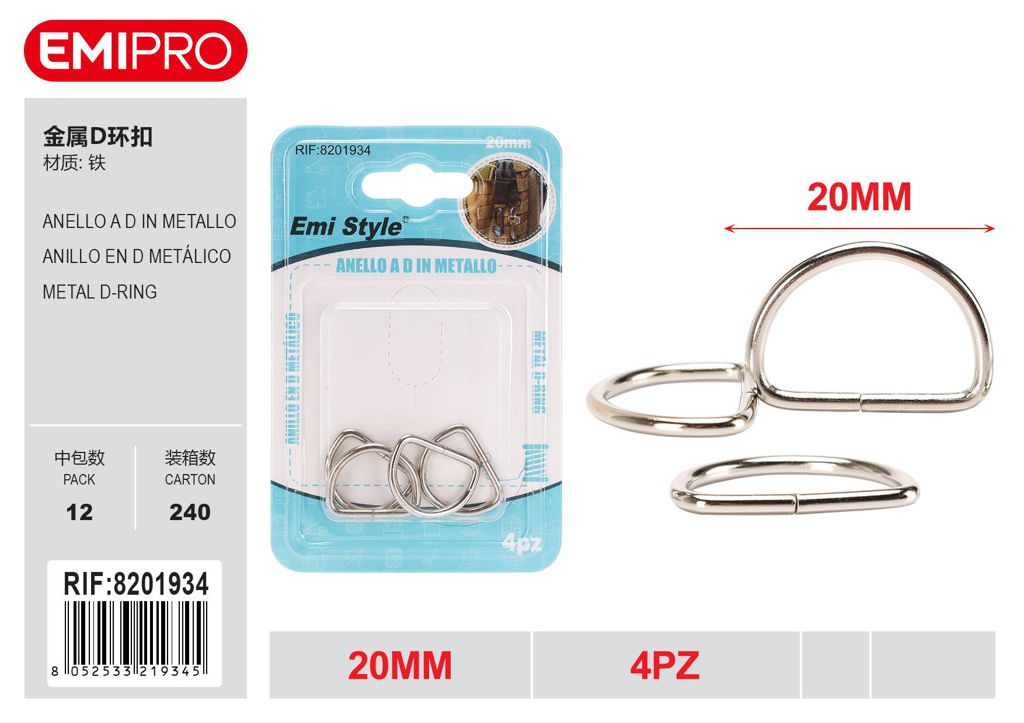 Anello A D In Metallo 20mm 4Pz