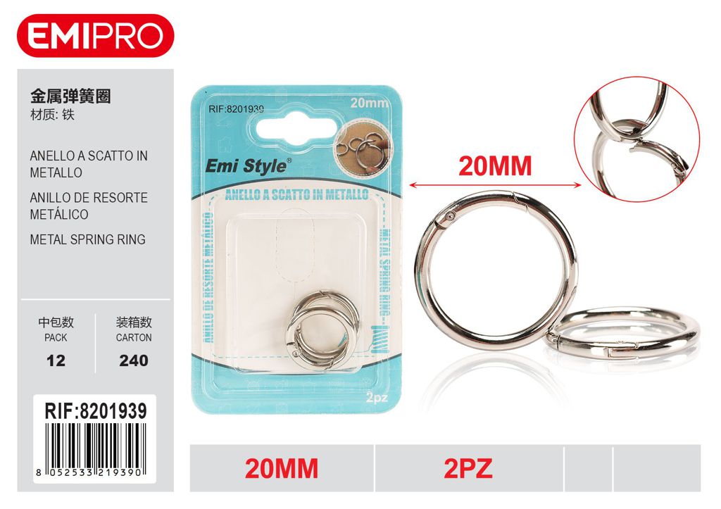 Anello A Scatto In Metallo 20mm 2Pz