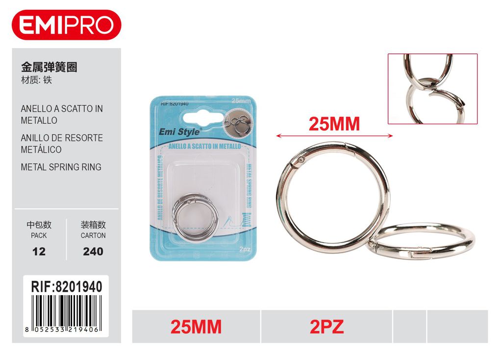 Anello A Scatto In Metallo 25mm 2Pz
