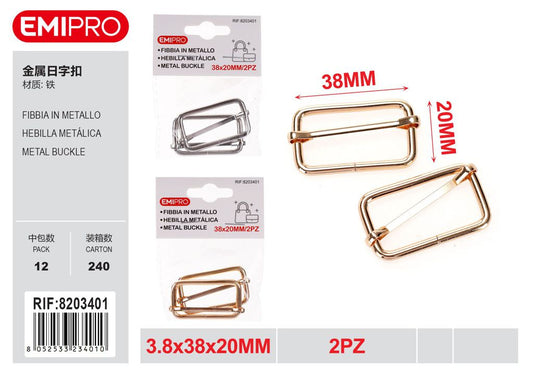 Fibbia In Metallo 3.8*38*2mm 2Pz