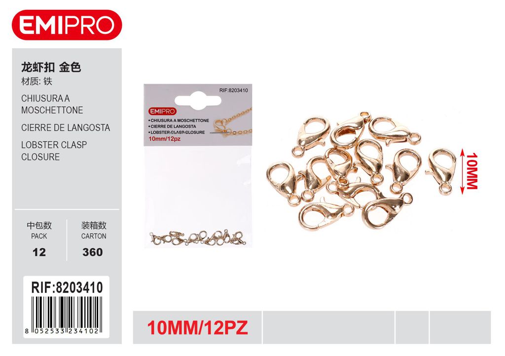 Chiusura A Moschettone 10mm 12Pz