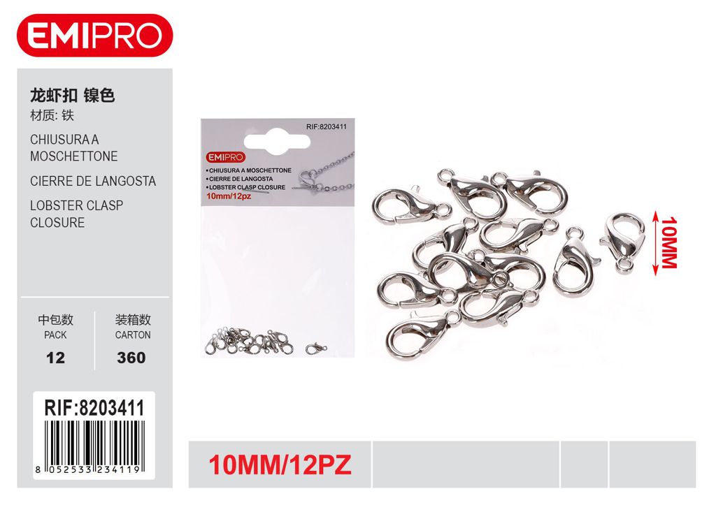 Chiusura A Moschettone 10mm 12Pz
