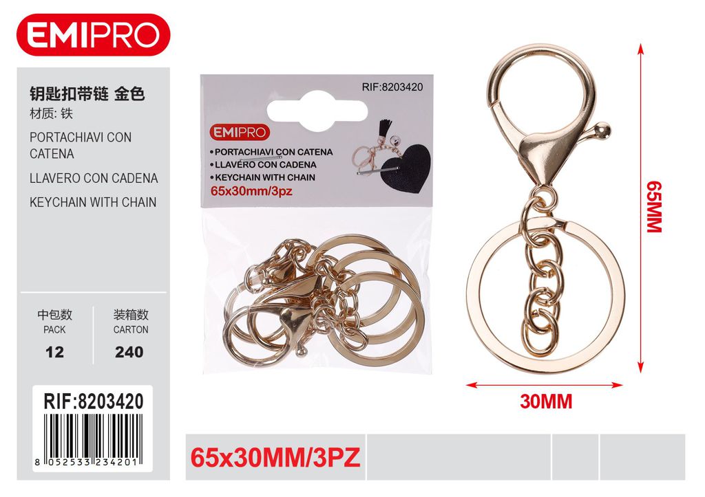 Portachiavi Con Catena 65*30mm 3Pz