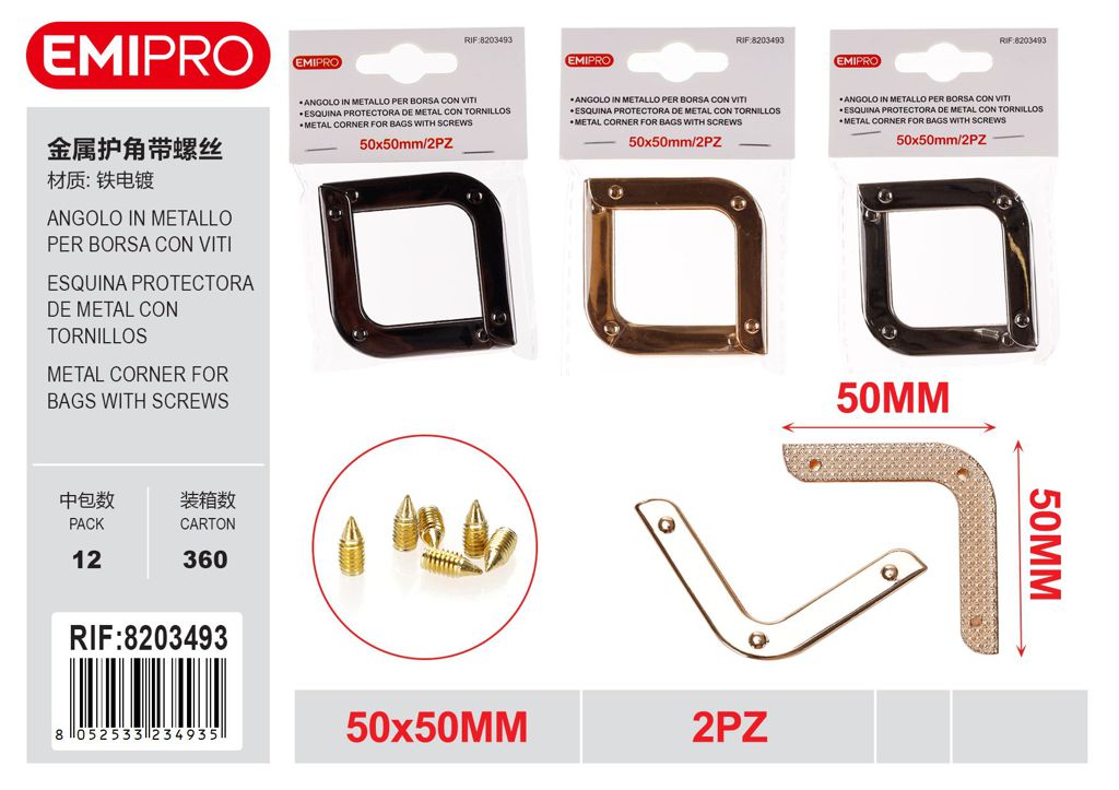 Angolo In Metallo Per Borsa Con viti 50*50mm 2Pz