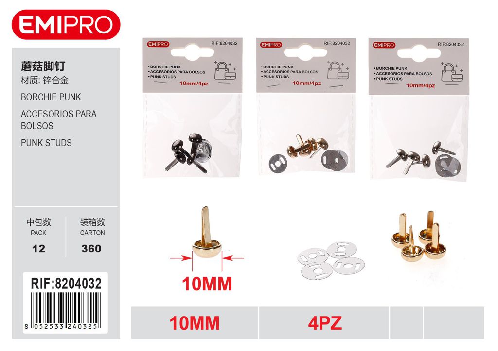 Borchie Punk 10mm 4Pz