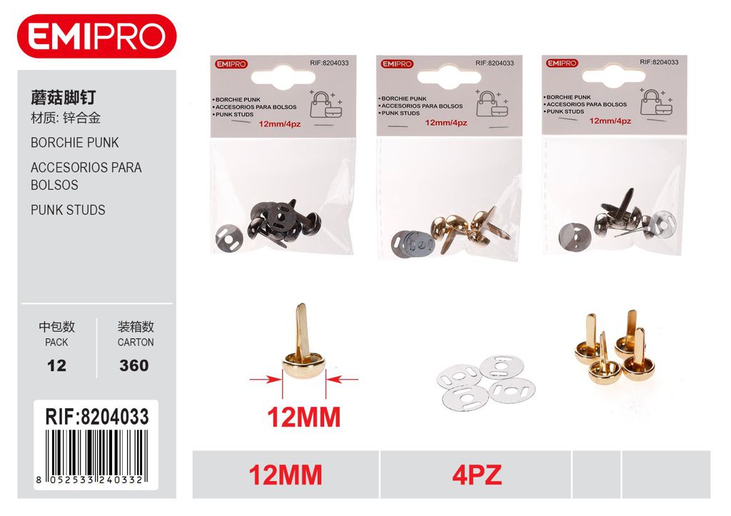 Borchie Punk 12mm 4Pz