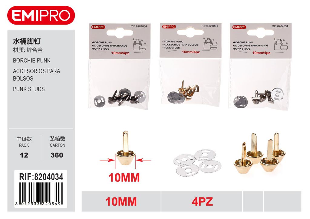 Borchie Punk 10mm 4Pz